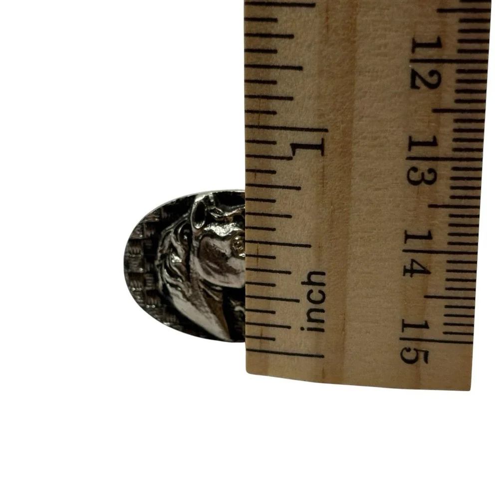 Horse‎ Mustang Cufflinks Vintage Silver Tone Oval Bullet Back Textured Stallion